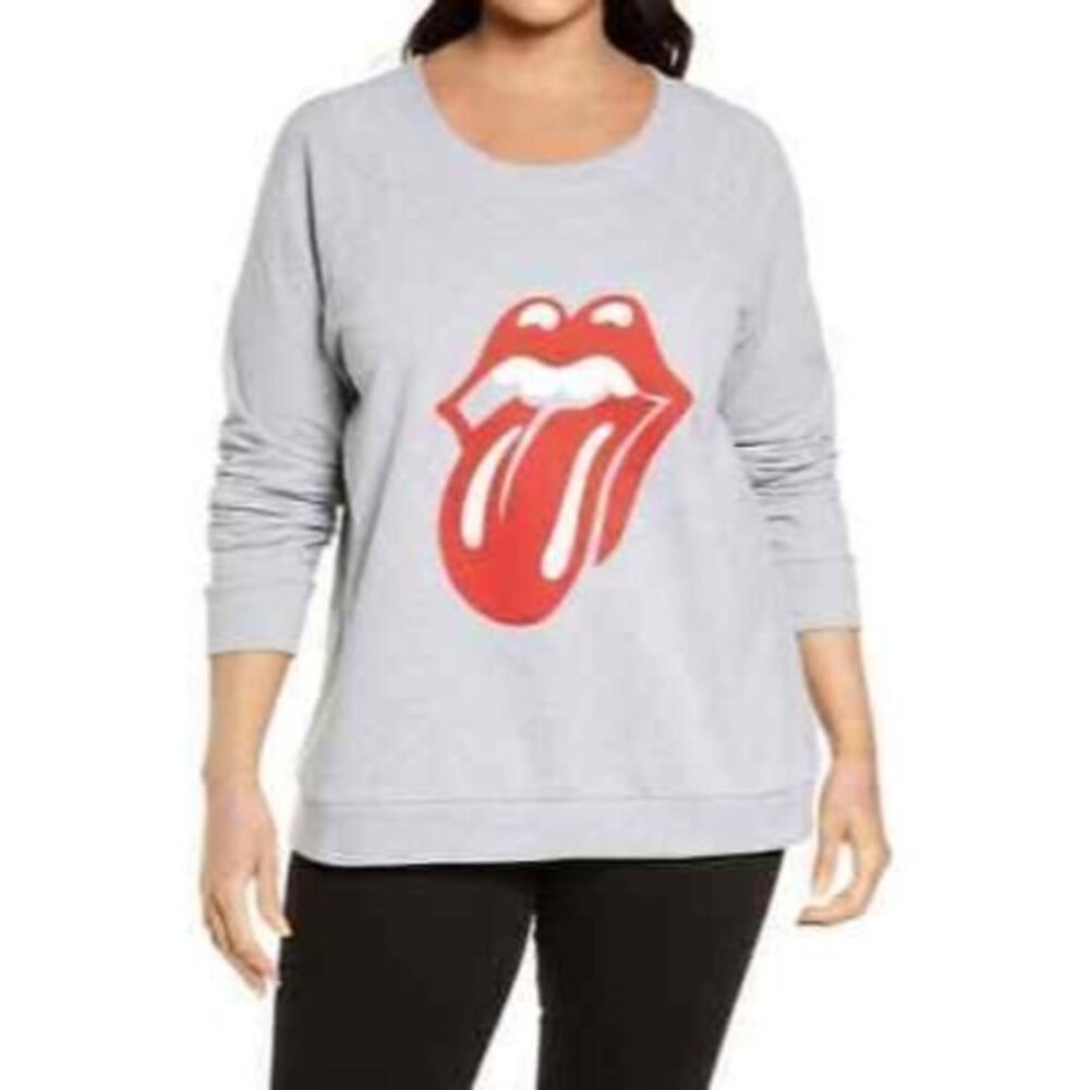 New Treasure&Bond Rolling Stones Women's Gray Heather Crew Graphic Sweatshirt Si